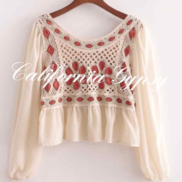 Chic Chiffon Crochet Knit Blouse - Picture 8 of 14